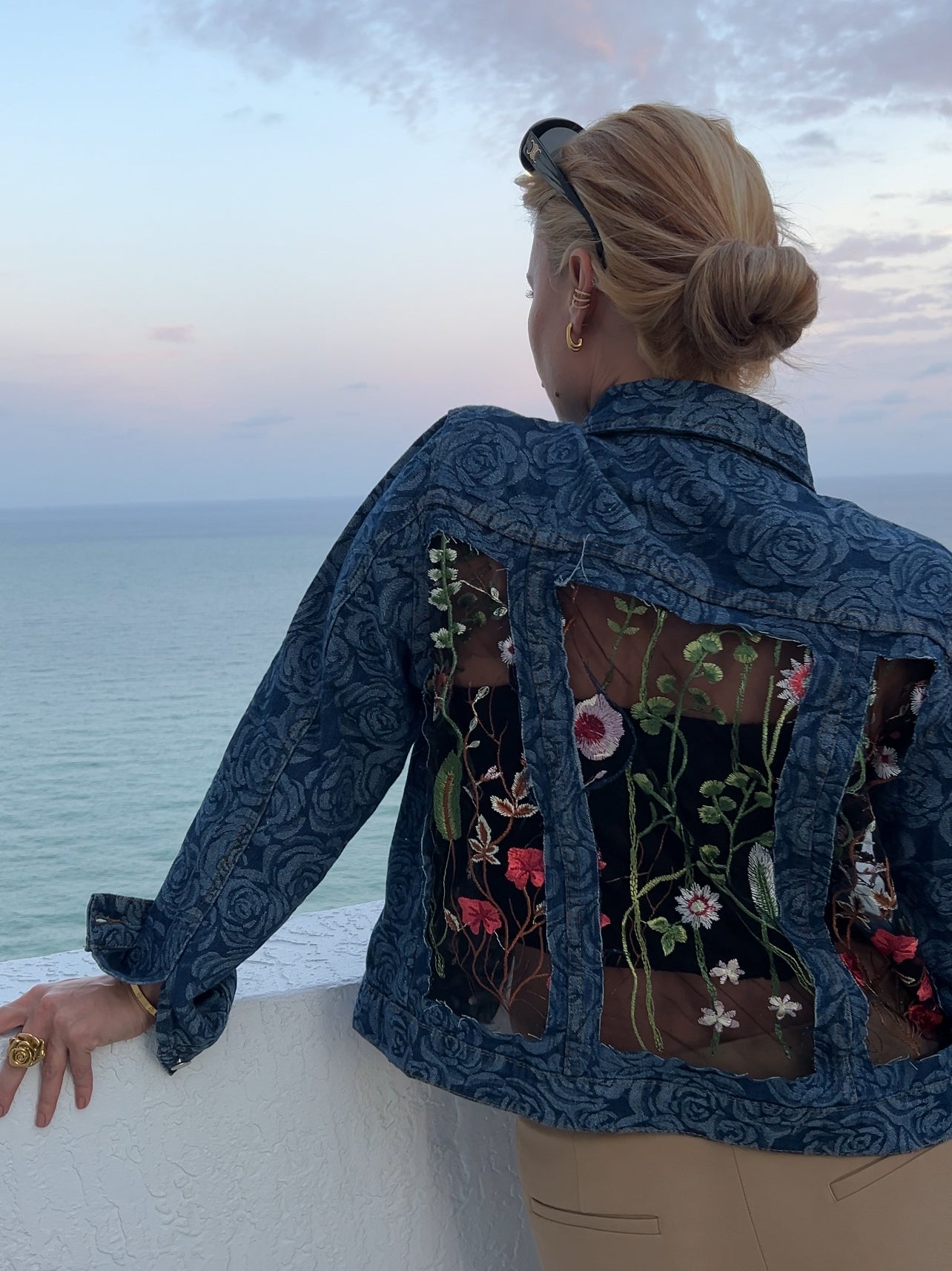 Exclusive Brocade Floral Denim Jacket