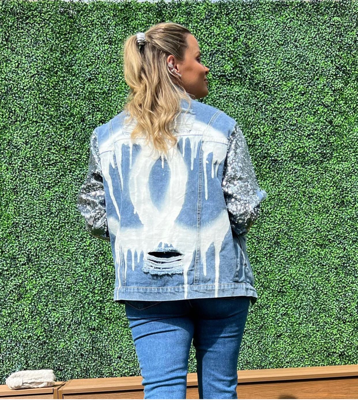 Sadhana Bruçó Oversize Spray Painted Denim w/ Sequin Jacket.