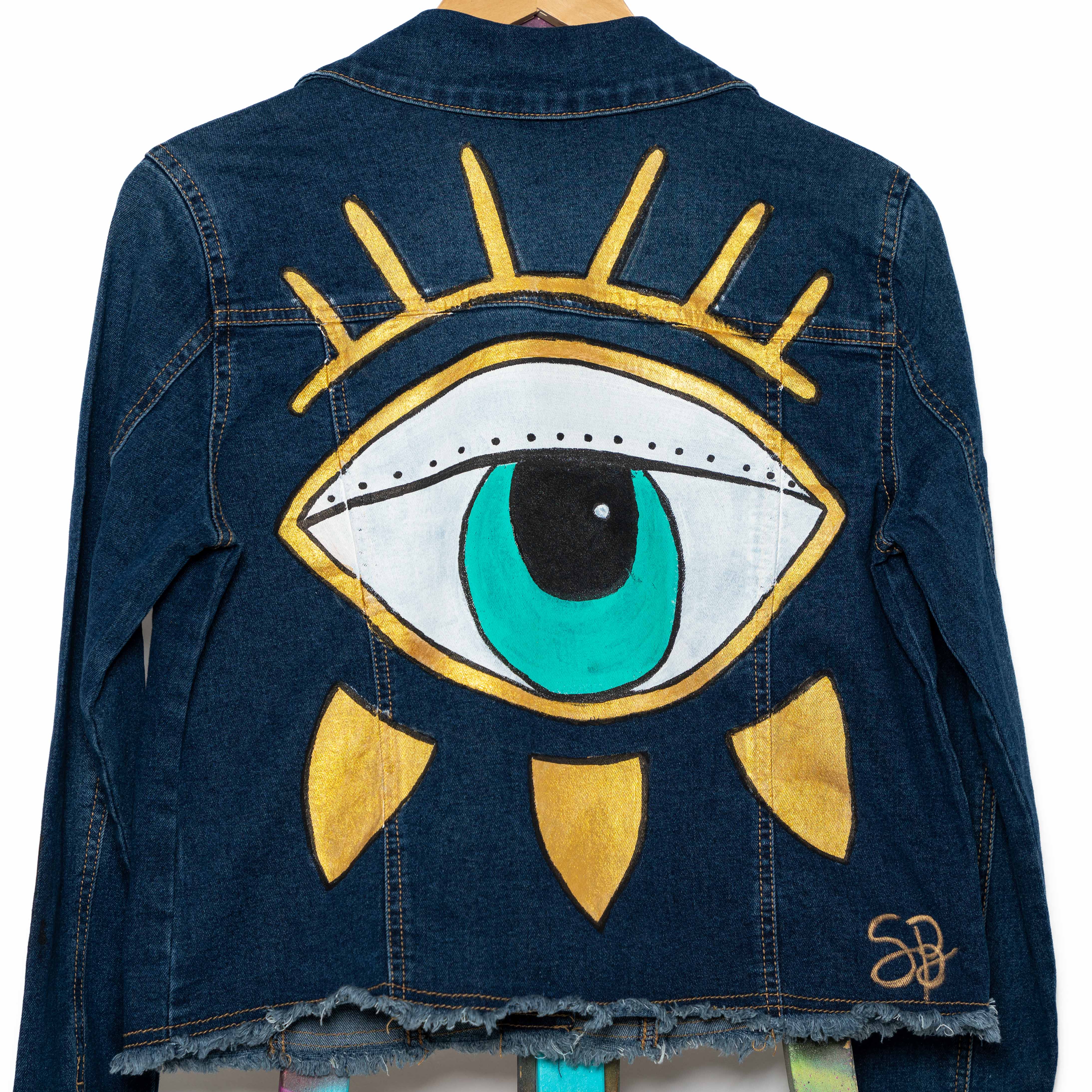 Sadhana Bruçó Dark Blue Jeans Jacket “Evil Eye”